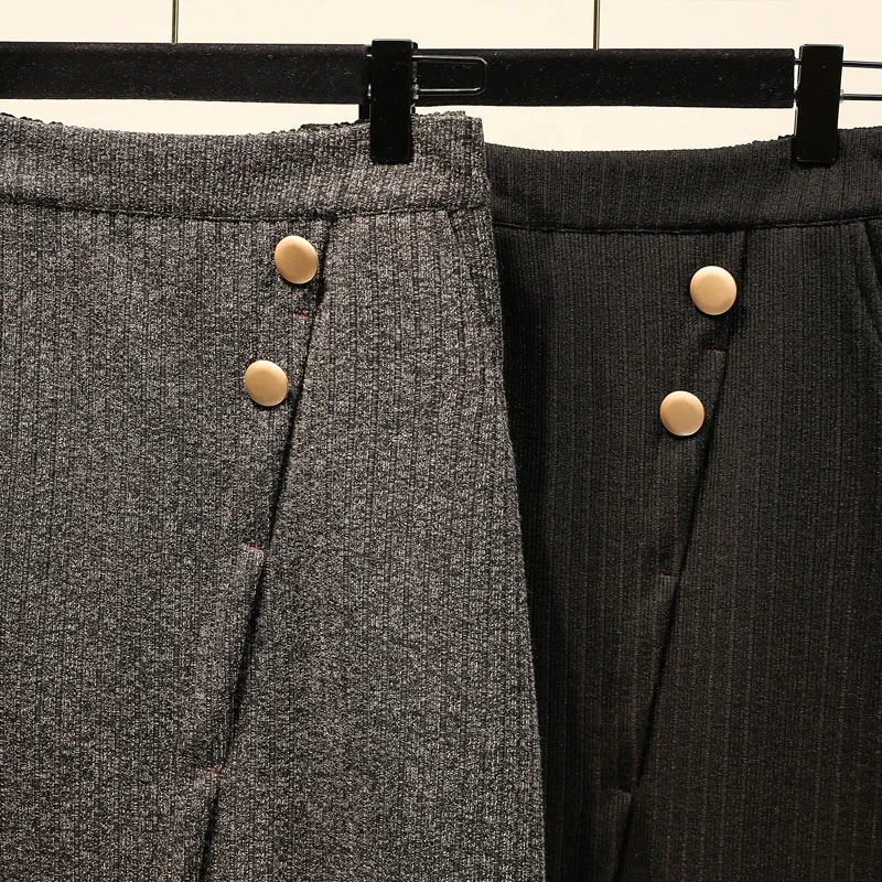 

6xl Plus Size women Thicken Warm Knitted Skirt Autumn Winter Button Split Elastic Waist Vintage Mid Skirt 2020 New Arrival