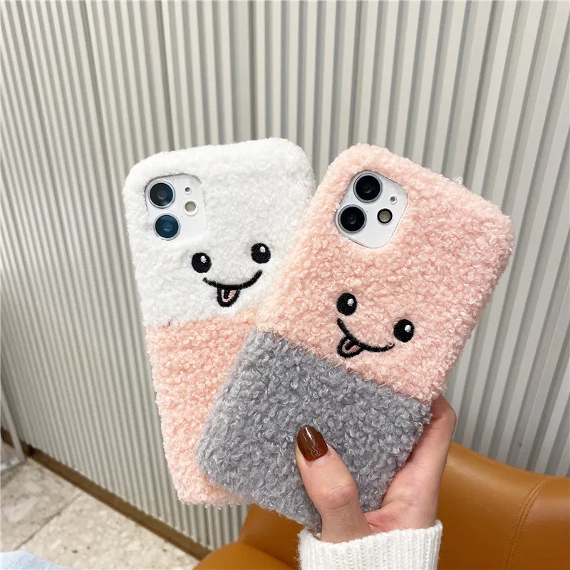 

For Huawei Y9S Y6 Y7 Y9 P Smart 2019 Y6P Honor V40 10 Lite 8A 10X 9X 8X 7X View20 Pro Warm Plush Fur Candy Colors TPU Phone Case