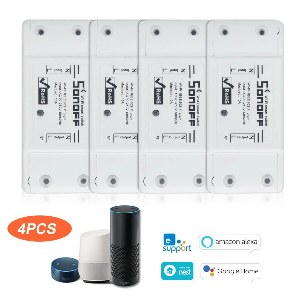2/3/4/5/6/8/10 шт. SONOFF Basic Wi-Fi, переключатель для Alexa Google Home таймер 10A/2200W Беспроводной дистанционный переключатель умная Автоматизация модуль - Комплект: 4 PCS