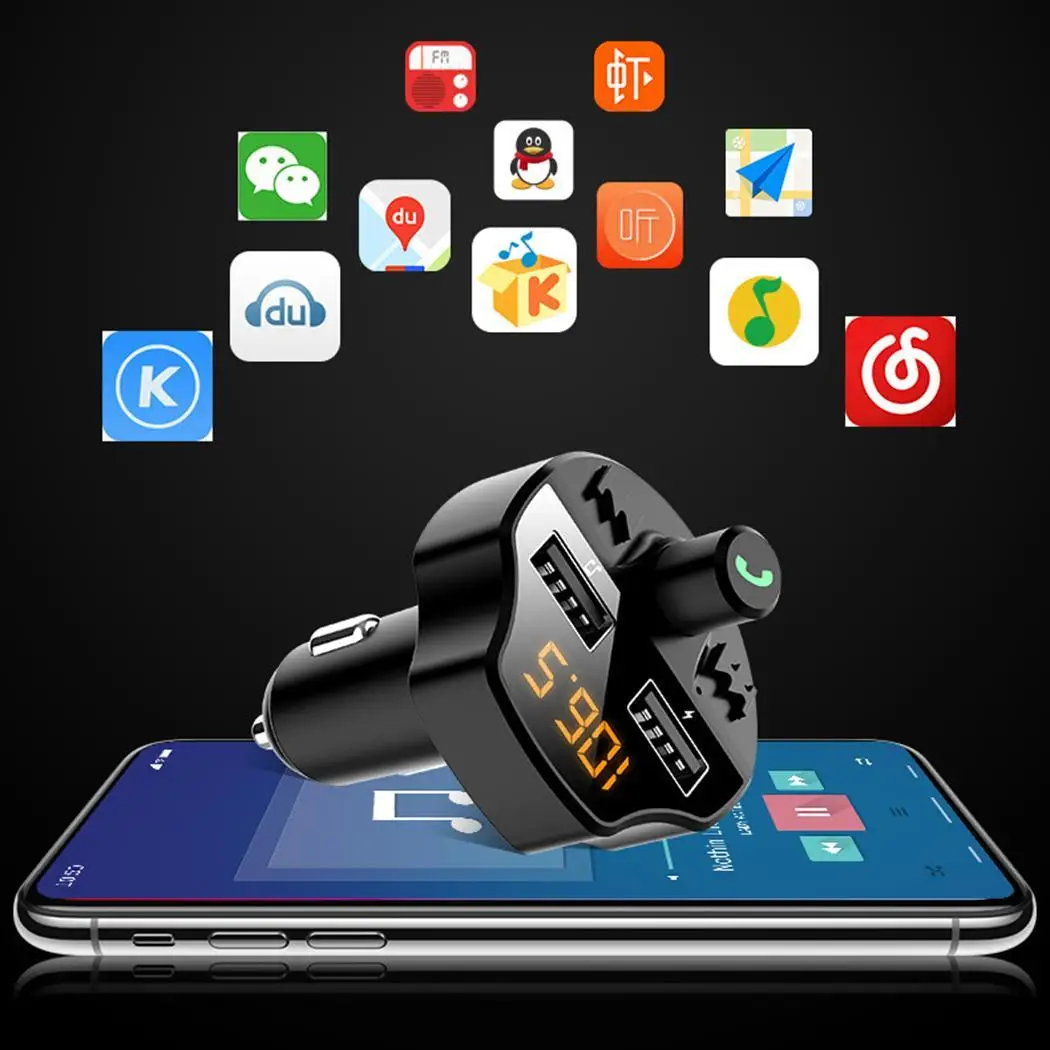 Двойной usb порт авто новый прикуриватель Bluetooth черный 31g 12-24V MP3 передатчик 24 часа |