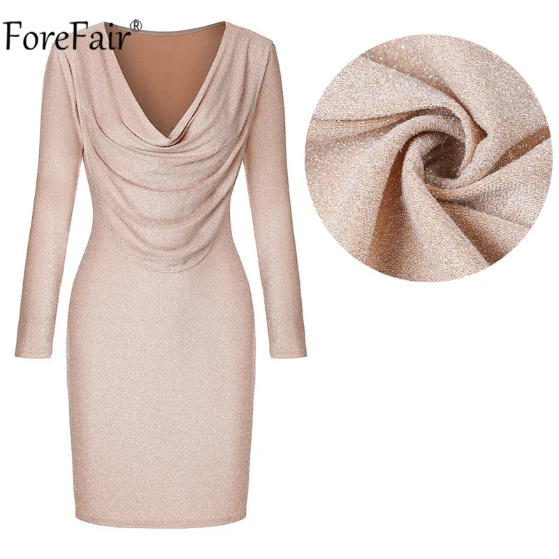 

Forefair V Neck Long Sleeve Glitter Party Dress Vintage Autumn Winter Bodycon Mini Women Black Silver Sexy Club Dresses