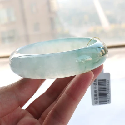 Натуральный бирманский жадеит 54-64 мм светильник браслет с голубым цветком