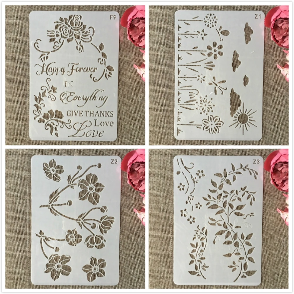 

4Pcs 26cm Leaves Words DIY Layering Stencils Wall Painting Scrapbook Coloring Embossing Album Decorative Card Template