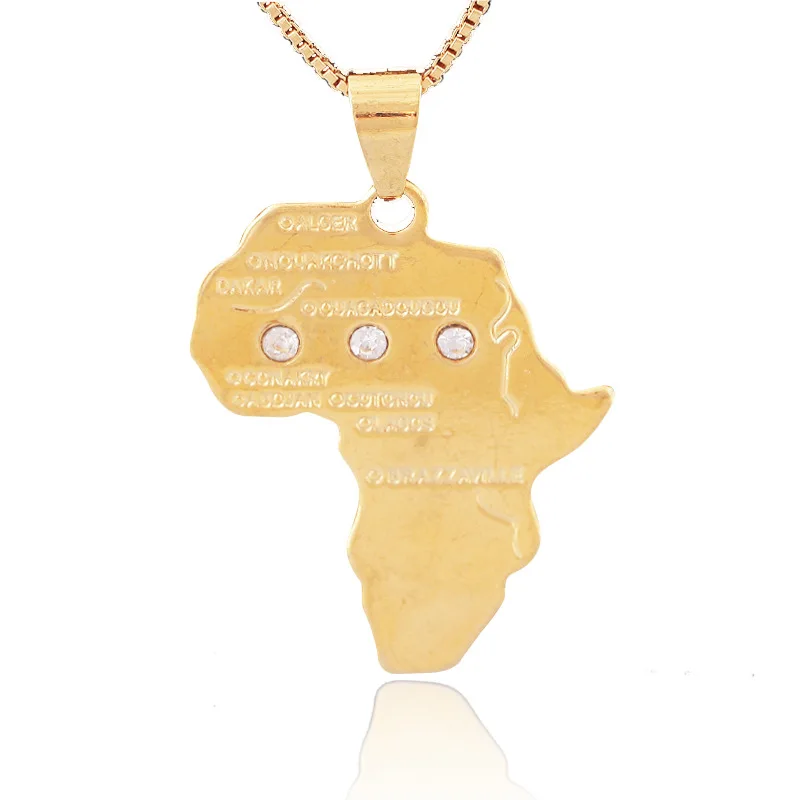 

Africa Map Necklace Pendant 18K Gold-plated Unisex Embossed Vintage Copper Jewelry Factory Direct Sale XL004-11