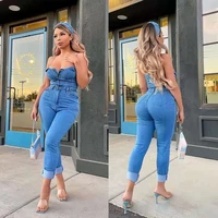 summer sexy solid suspender jeans jumpsuit sleeveless hollow out overalls high waist skinny bodysuit women casual street outfits