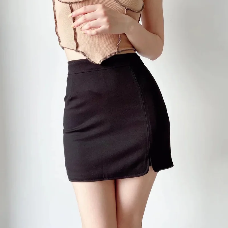 

WOMENGAGA Women Split Hem Front Petite Mini Skirt With Safety Pants In Black Good Quality QKV0