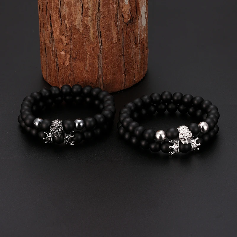 Новые Классические бусины из черного камня в форме рок браслеты для мужчин и