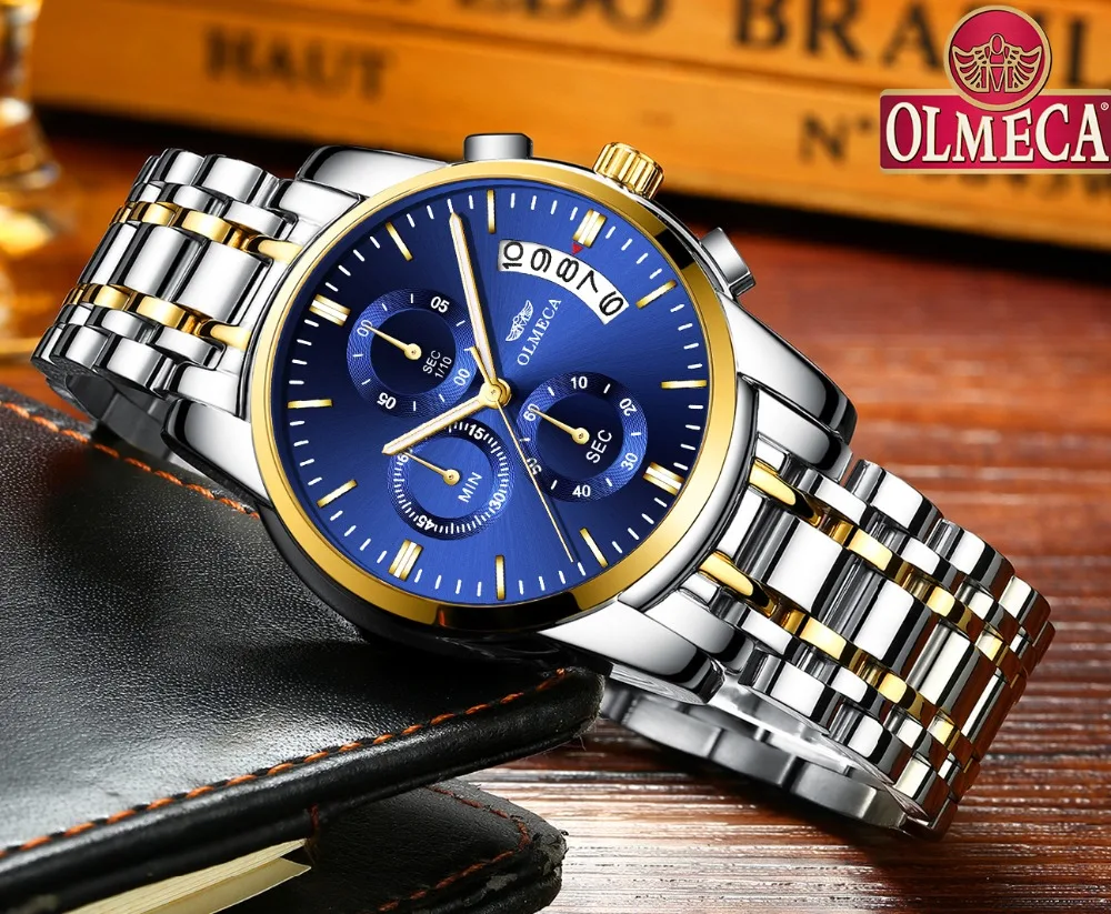 OLMECA Brand Complete Calendar Wrist Watch Men's Luxury Businessman Relogio Masculino Waterproof Watches Stainless Steel | Наручные
