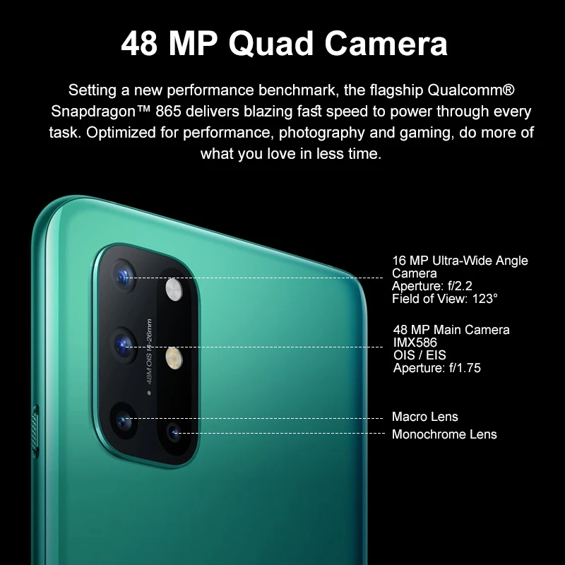Чехол из ПВХ для OnePlus 8T Смартфон Snapdragon 865 5G 6 55 '飐 Гц жидкости Дисплей 48MP Quad Camera