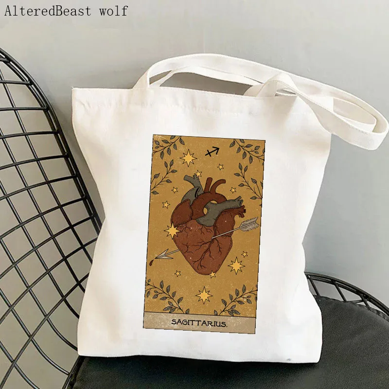 

Women Shopper bag Sagittarius Tarot Printed Kawaii Bag Harajuku Shopping Canvas Shopper Bag girl handbag Tote Shoulder Lady Bag