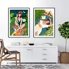 Скандинавские растения, абстрактная девушка, джунгли, животные, тигр, картина, иллюстрация, принты, пляжный холст, плакат, настенные картины, декор для спальни