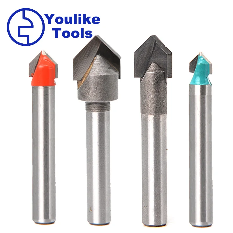 6.35mm Shank 90 Degree V Groove Bit 1/4?5/16?3/8?1/2? CNC Engraving Solid Router Bits Carbide Milling Cutters for Wood Drilling