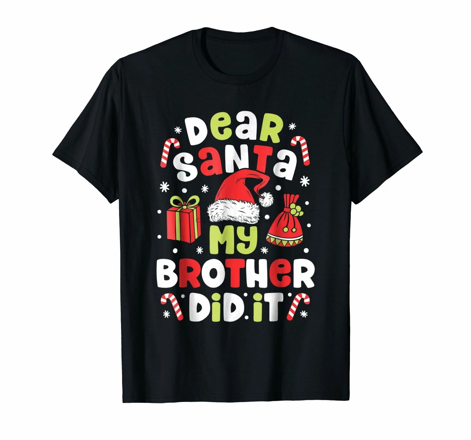 Футболка с надписью Dear Santa My Brother Did It для девочек на Рождество (1) |