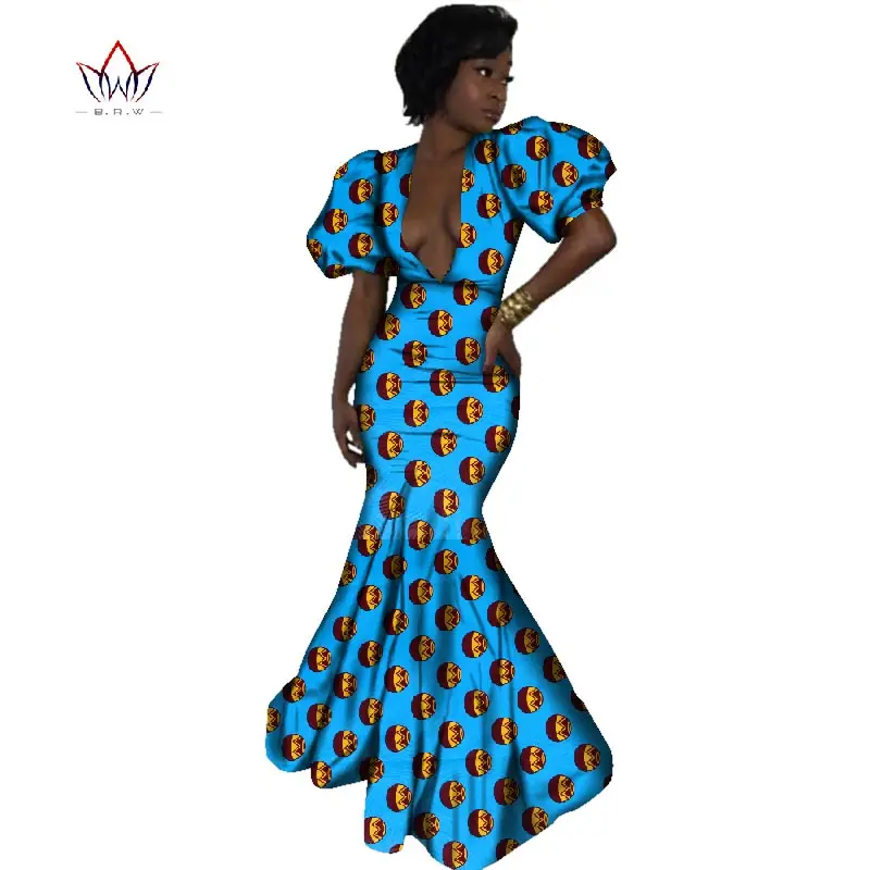 Зимнее платье платья с Африканской тканью и принтом платье-Русалка на одно плечо