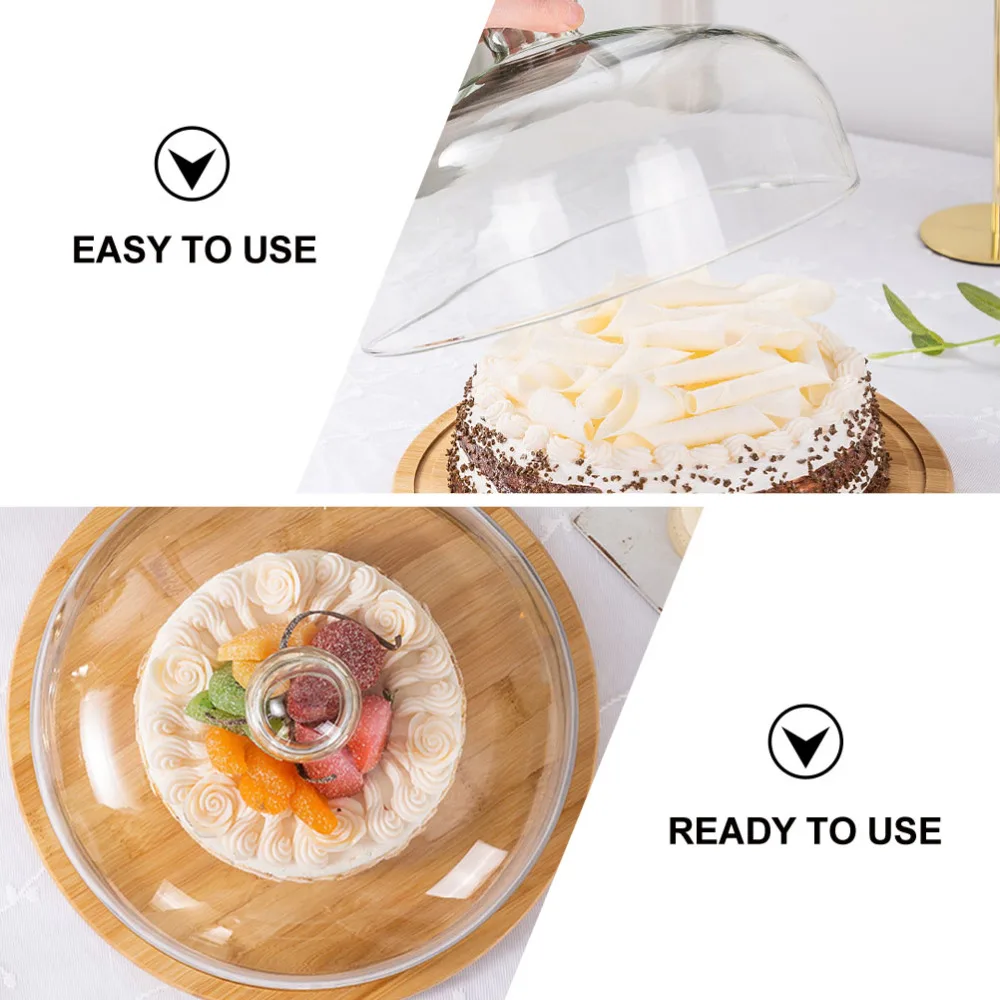 

1 Set Cake Tray Delicate Dessert Tray Cake Showing Stand with Glass Cover (Wood)