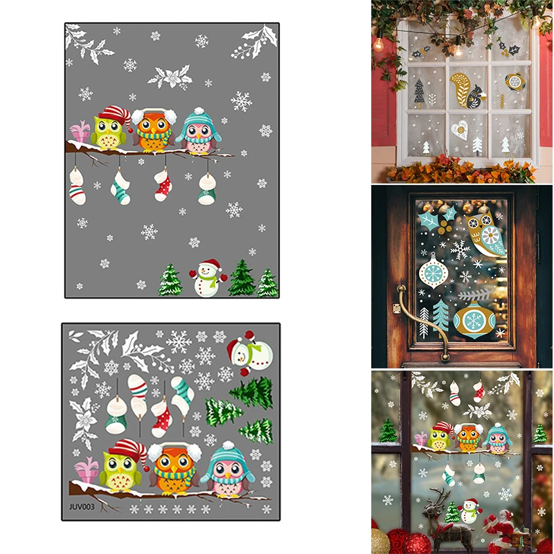 2021 красочные рождественские наклейки съемные милые Мультяшные наклейки на окна Романтические Рождественские тематические украшения для в...