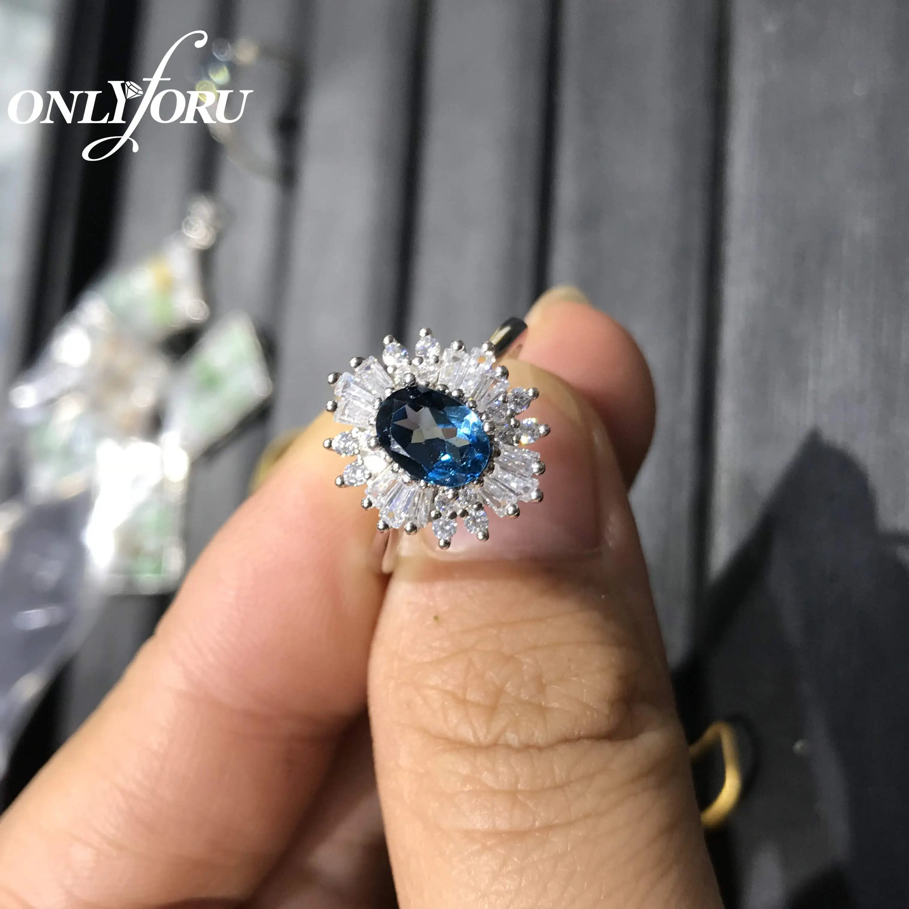 

Blue Topaz Rings Genuine 925 Sterling Silver Engagement Rings For Women Wedding Party Gift Jewelry
