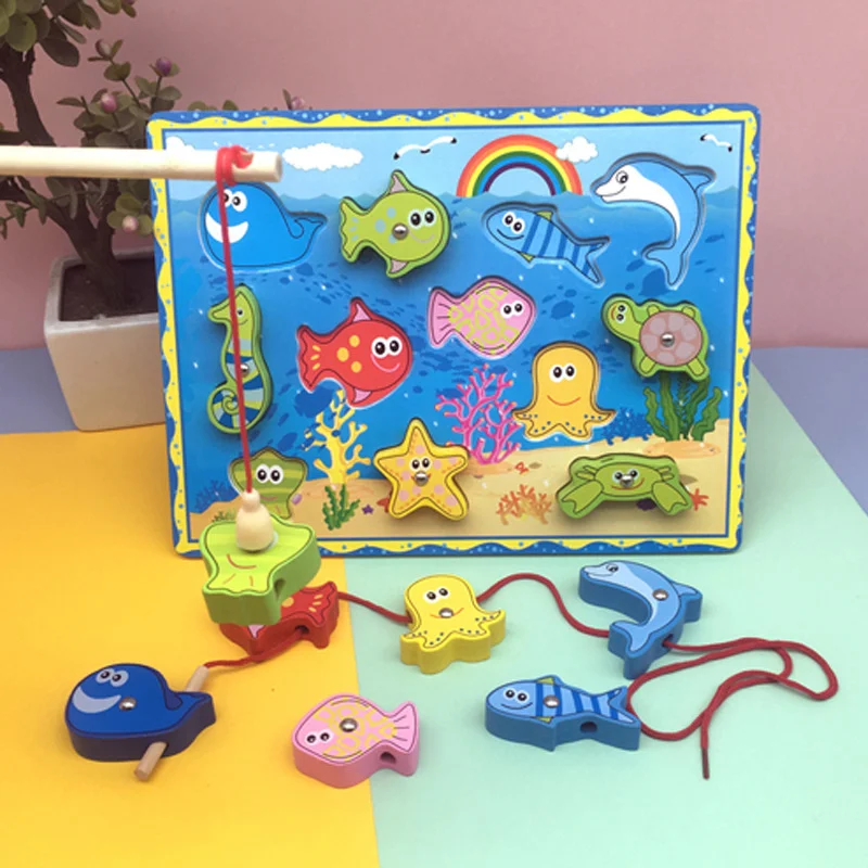

Wooden Montessori Kid Magnetic Sea Creatures Fishing Toy Early Education Enlightenment Parent-child Game Matching Toy 1 2 3 Year