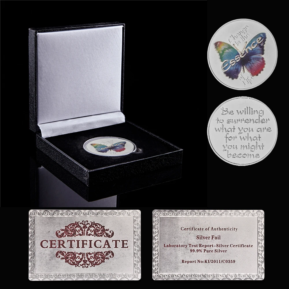

Animal Colorful Butterfly Silver Plated Souvenir Coins Change Is The Essence of Life Collection Gifts