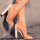 Сандалии женские на высоком толстом каблуке, модные босоножки с ремешком на щиколотке, туфли с открытым носком на шнуровке, Zapatos De Mujer, лето 2021