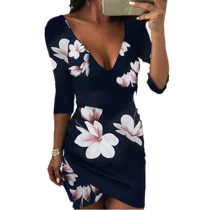 Женское облегающее платье с цветочным принтом мини-платье-туника вечерние