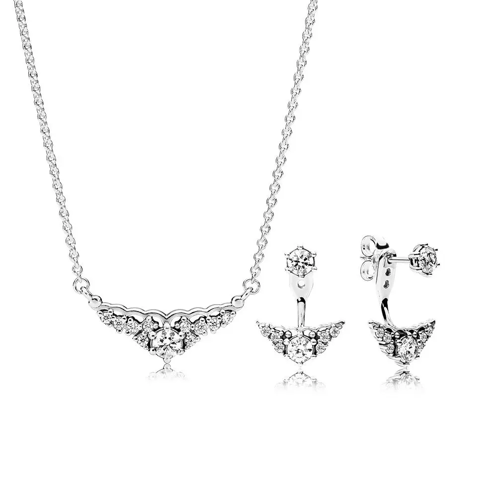 

NEW 100% 925 sterling silver Fairytale Tiara Earring and Necklace Gift Set original clear CZ fit charms diy jewelry A Set