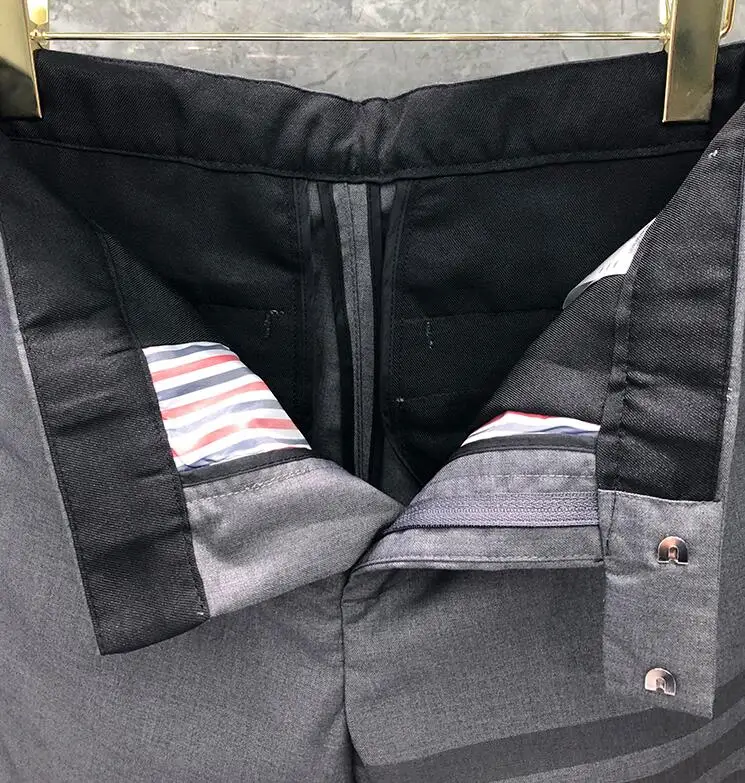 

2021 Fashion TB THOM Brand Casual Men Summer Cotton Striped Shorts Formal Knee Length Solid Straight Trousers