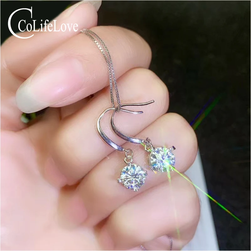 Серьги подвески из серебра 925 пробы с муассанитом|Серьги-подвески| |