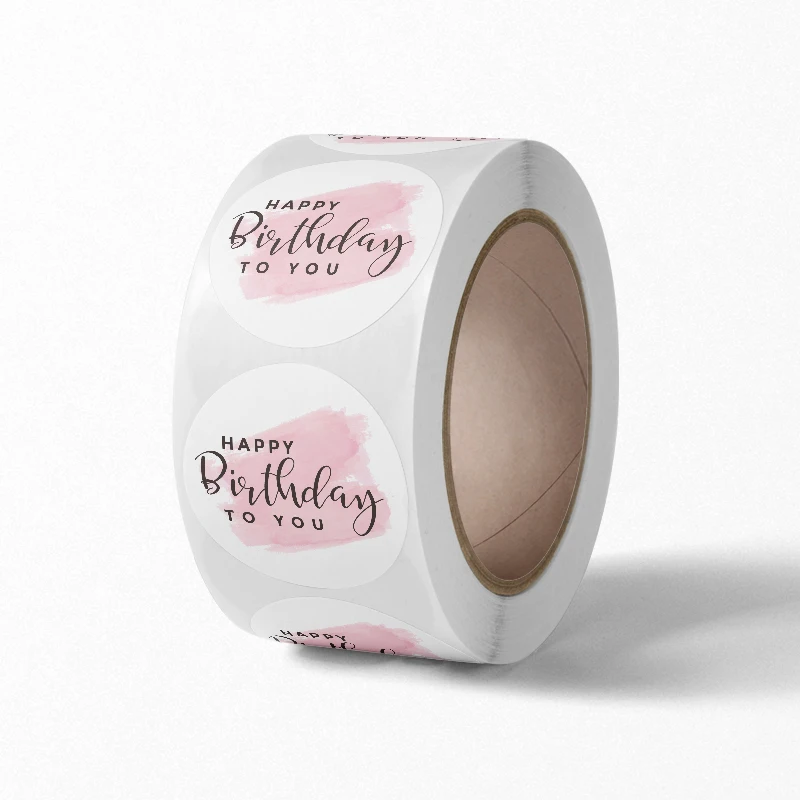

J039 Happy Birthday Adhesive Sticker For Party White Coated Paper 2.5cm Dia In Stock Label Disposable Products 2021 Design