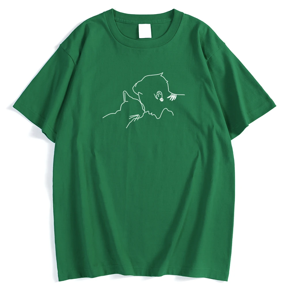 

Футболка мужская с рисунком кошки и красивого мужчины, модная винтажная тенниска с креативным рисунком, модная майка большого размера, улич...