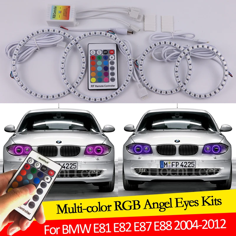 

For BMW 1 Series E81 E82 E87 E88 2004-2012 XENON HEADLIGHT 16 colors RGB Angel Eyes LED Halo Rings RF Wireless Control DRL
