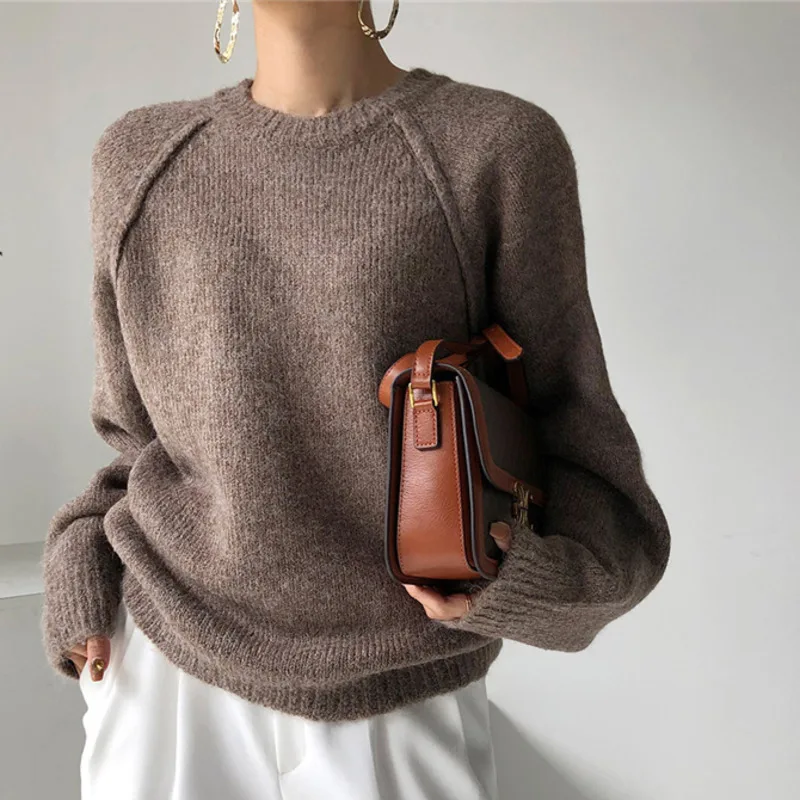 

Women's Autumn And Winter New Pullover Korean Sweater Warm Loose Sweaters Versatile Stitched Thick Strip Top X961