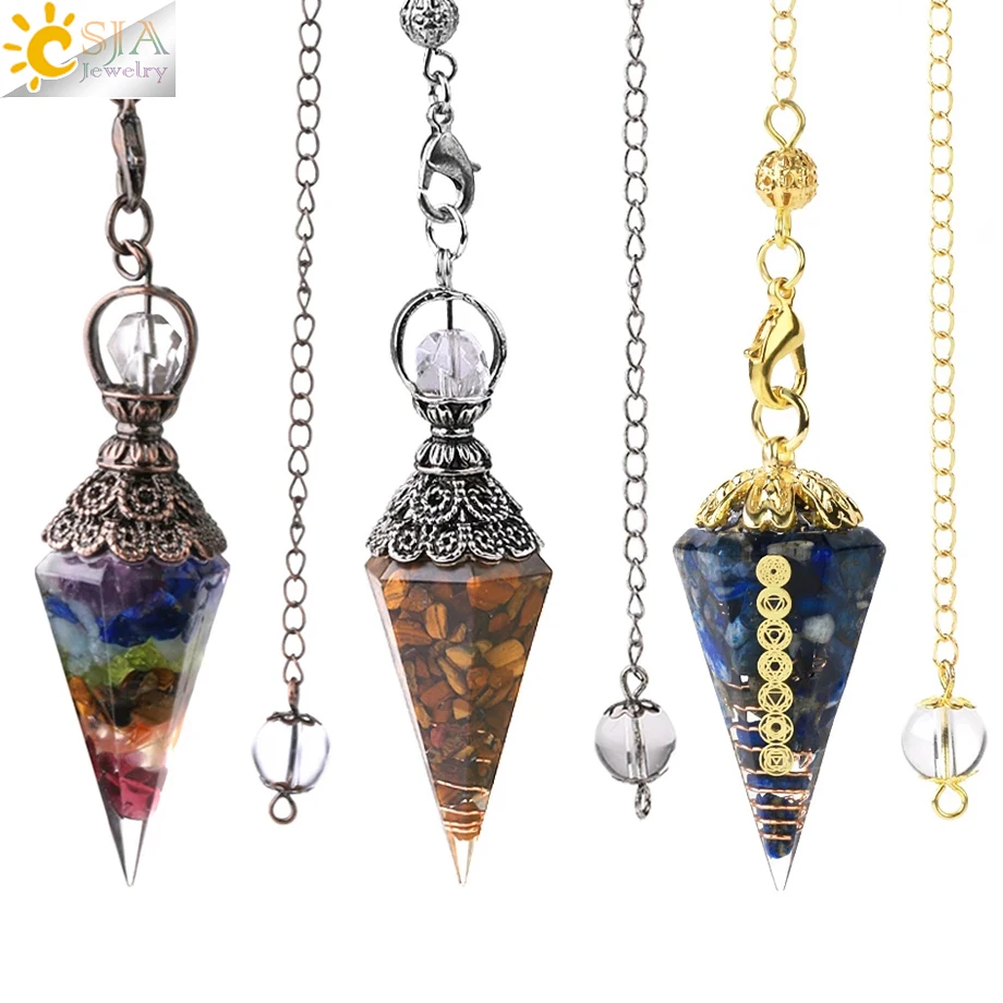 

CSJA Divination Pendulums Natural Reiki 7 Chakras Crystal Pendants Pendulum Amulet Cone Pendulos Radiesthesia Jewelry Gift S832