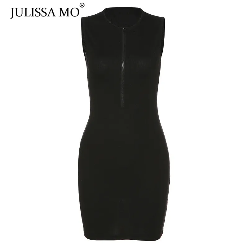 Женское вязаное мини-платье JULISSA MO в рубчик без рукавов на молнии черное для клуба