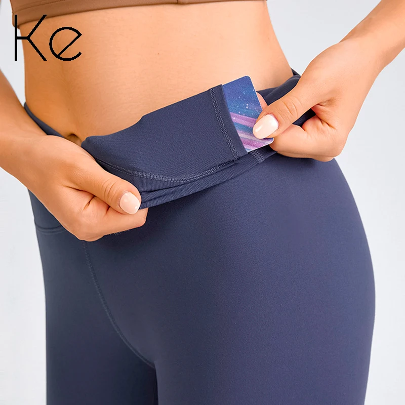 

KE autumn winter plus velvet sanding nude yoga pants women's high waist and thin hips running fitness sports peach pants women