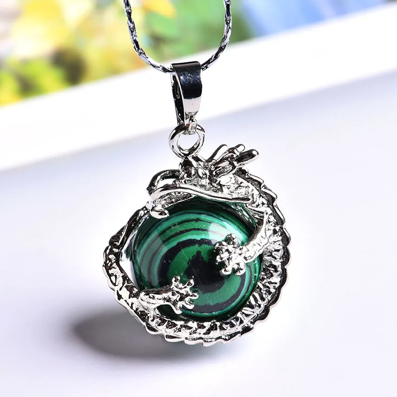 Malachite 1 шт. натуральный Кристальный Дракон шар пара кулон минеральные ювелирные изделия Guardian благородная Мода кулон ожерелье DIY подарок ювелирные изделия - Цвет: Malachite