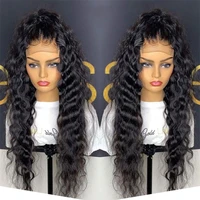 black hair long loose deep wave lace front synthetic wigs for women heat resistant fiber hair daily lace wigs makeup wigs