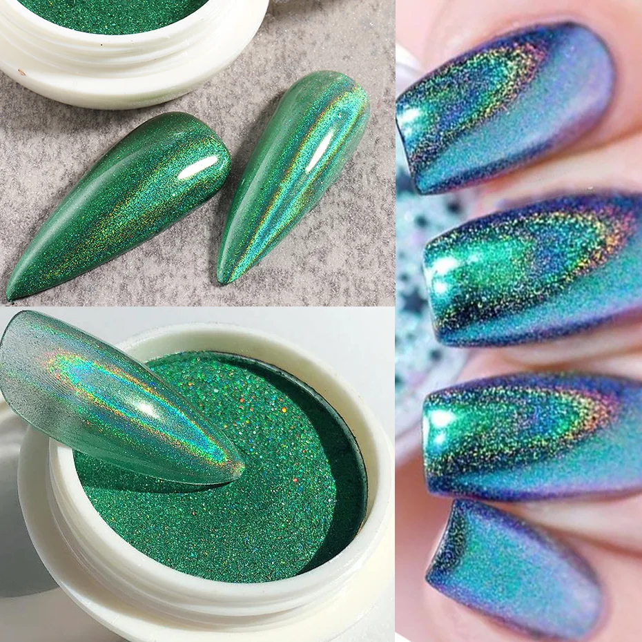 Голографическая пудра для ногтей лазерный блеск Хромовый пигмент втирание пыли