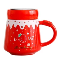 creative ceramic cup with lid cute girl water cup strawberry cup mirror cup home milk cup coffee mug christmas gift kawaii mug