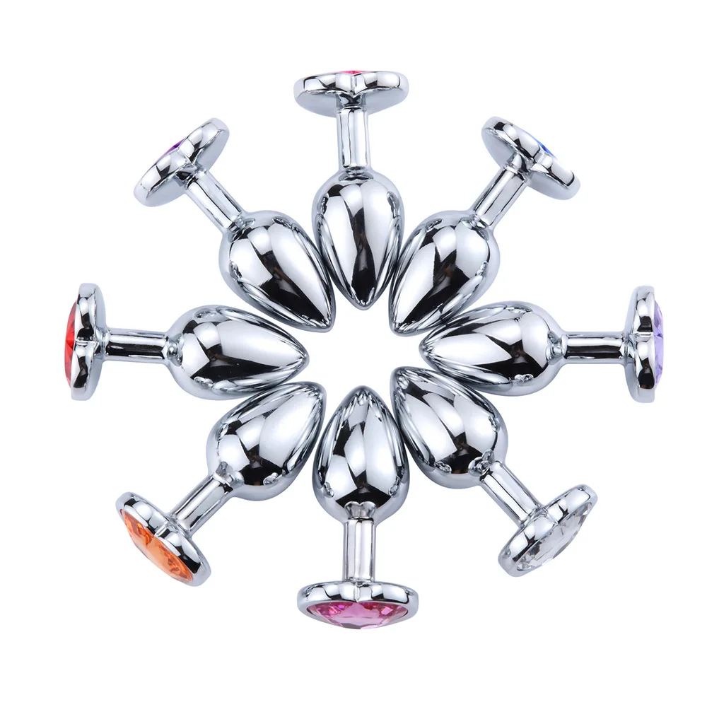 Анальная пробка фаллоимитатор из нержавеющей стали с кристаллами ювелирные