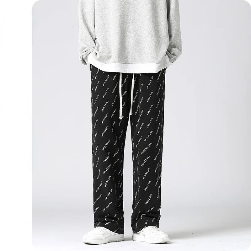 

High Street Fashion Ins Men's Pants Ruffian Handsome Hip Hop Knitted All Over Printed Letters Casual Pants Japanese Streetwear