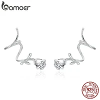 bamoer thorns rose flower ear clips for women genuine 925 sterling silver vintage punk jewelry femme accessories bse238