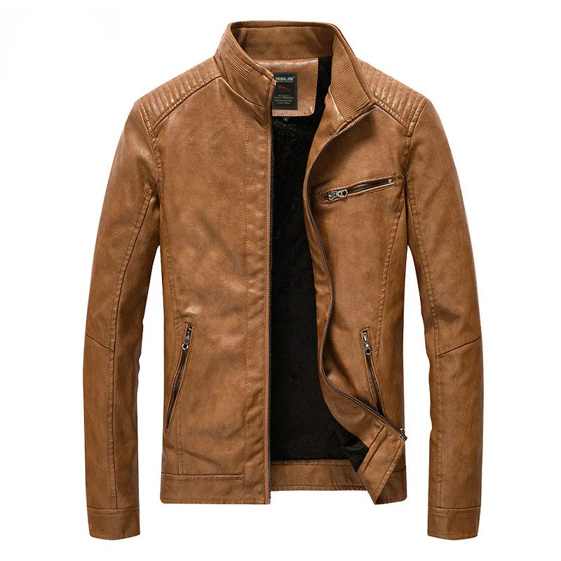 Brand PU leather jacket Men Plus Size M-5XL jaqueta de couro masculino washed fleece motorcycle male casual Coat | Мужская одежда