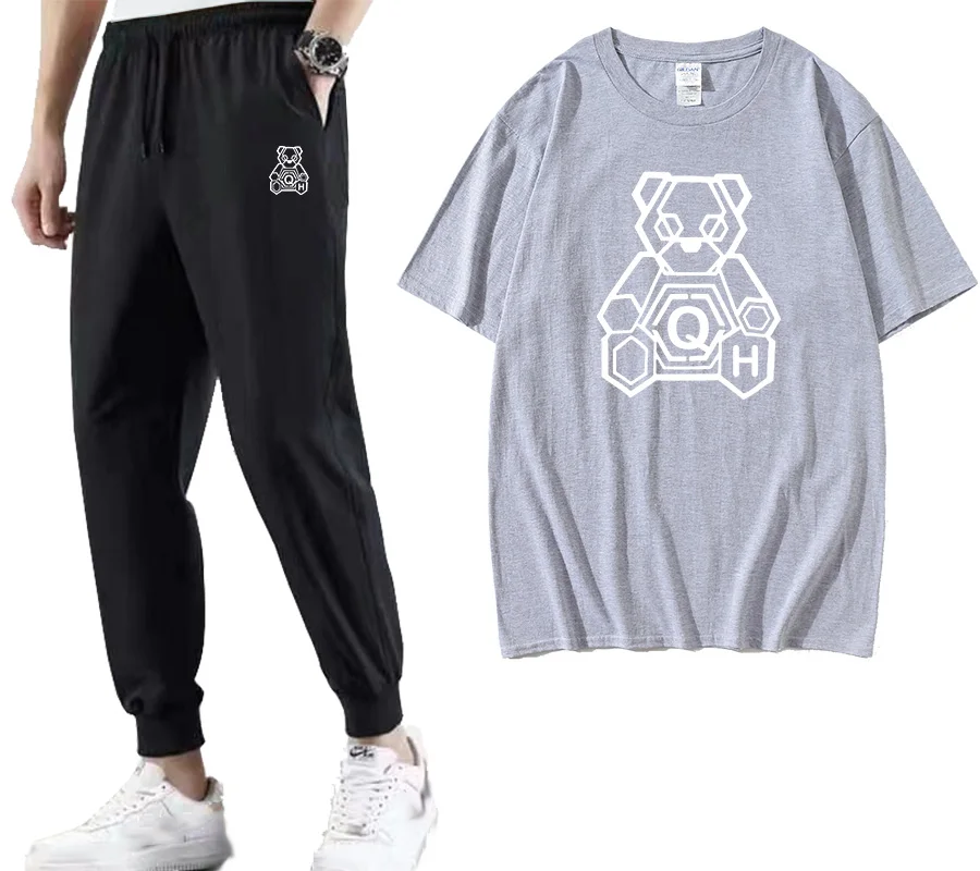 

New cotton men's T-shirt limited edition Unisex brand T-shirt cotton amazing Short Sleeve Top + trousers set