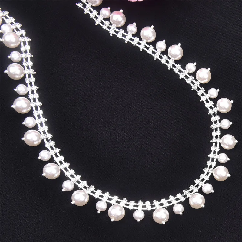 1 ярд белый жемчуг серебро Стразы цепи шириной 2 см Densen с украшением в виде