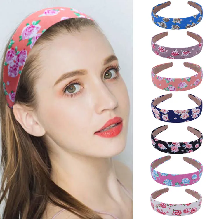 

1PC New Style Floral Printing Headbands Wide Satin Hard Hair Bands Girls Hair Hoop Turban DIY Hair Accessories