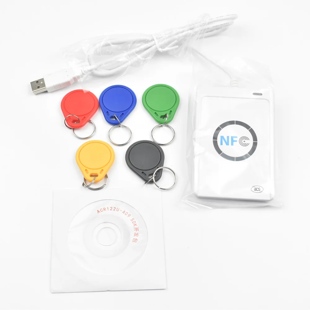 

Professional USB ACR122U NFC RFID Card Reader Writer For all 4 types of NFC (ISO/IEC18092) Tags+5pcs UID Writable Keys +1 SDK CD