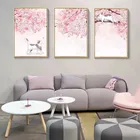 Пейзаж Плакат Кот цветение вишни китайский стиль водостойкие чернила искусство печать на холсте Высокое разрешение живопись современный домашний декор