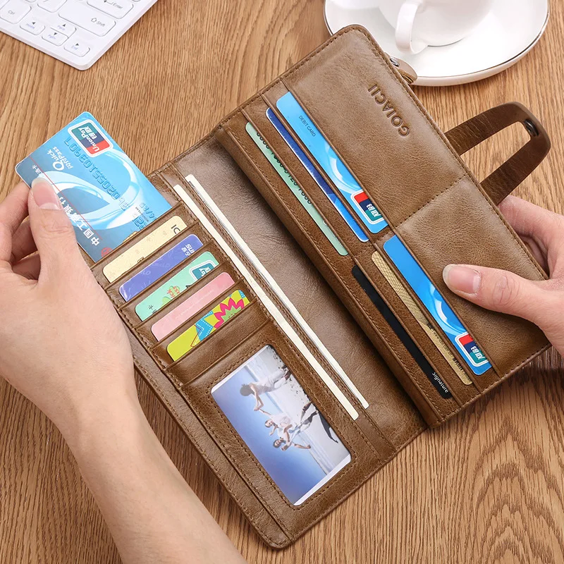 2021New Luxury Brand Men Wallet with Zipper Buckle Long Wallet Retro Hand Phone Bag Multi-card Position Solid Color Coin Purse