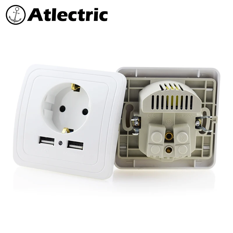 Atlectric двойной USB порт зарядное устройство адаптер штепсельная вилка европейского